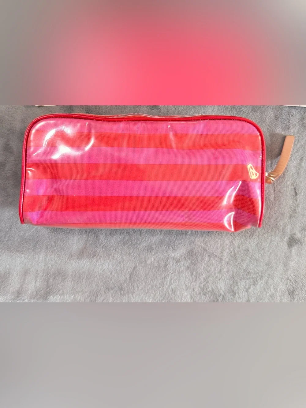 💕 Vintage Kate spade Pink and Orange Striped Clear Cosmetic Pouch💕